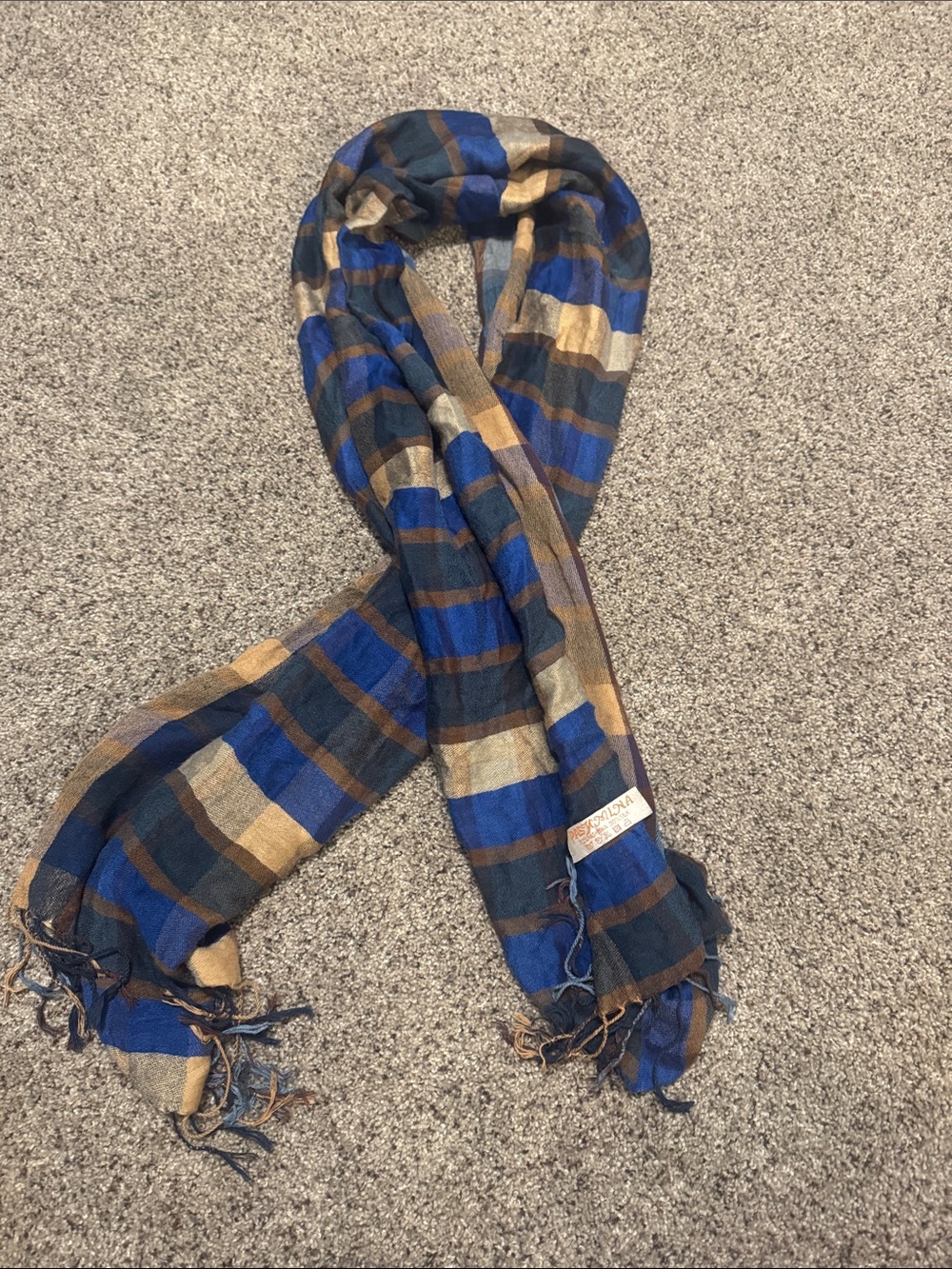 pashmina Blue, Brown and Cream Plaid Lightweight Scarf